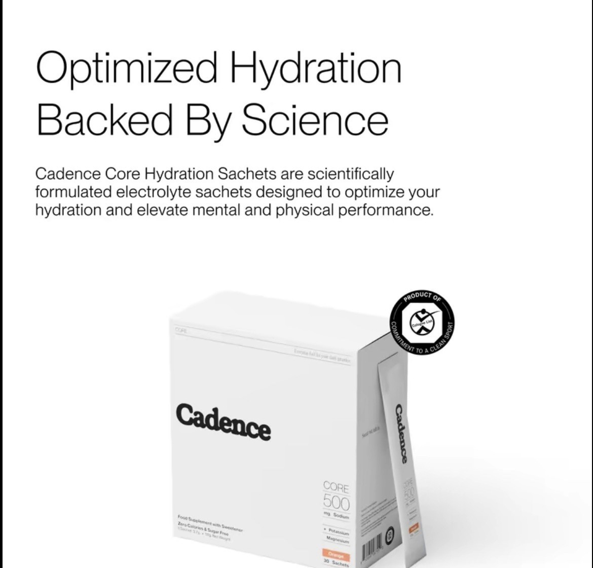 Cadence Core Electrolyte Hydration Supplement Orange 30 Sachets