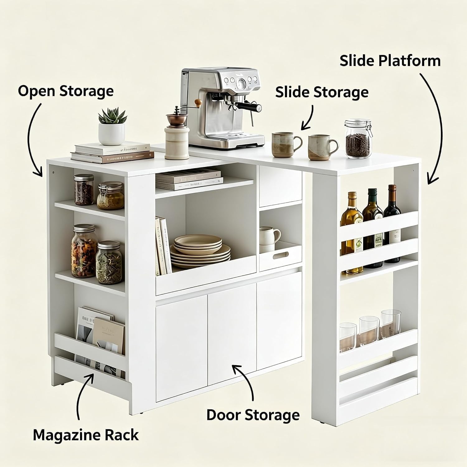 Large Kitchen Island with Storage Cart Food Prep Shelf 360° Swivel 3 Door Drawer