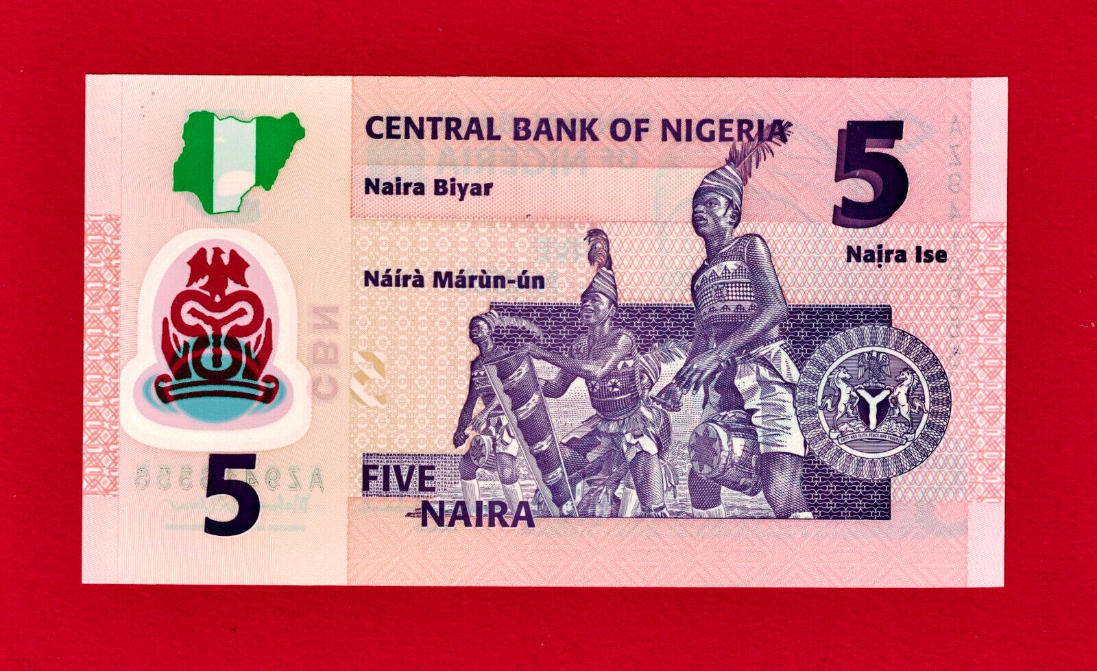 RARE 5 NAIRA 2013 NIGERIA UNC POLYMER NOTE (Pick-38d) Signatures: Sanusi & Umar