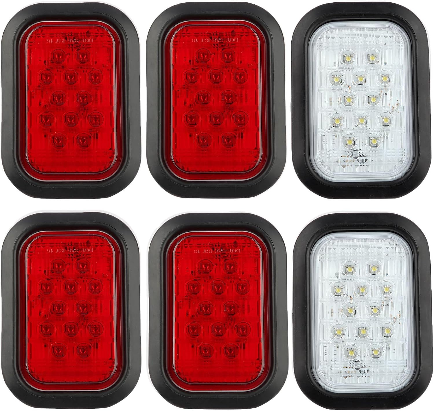 6Pcs 5"X3" Rectangle LED Stop/Turn/Tail/Brake & Backup Reverse Truck Trailer Tai