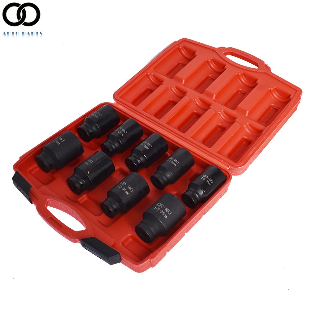 9Pcs 1/2" Drive Deep Impact Socket Set - Metric Axle Hub Nut Sockets 29-38mm