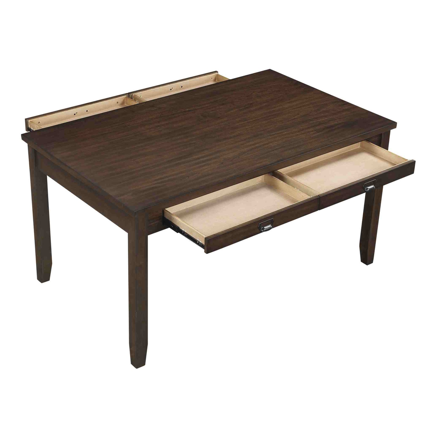 Dark cherry-finished dining table with 4 drawers, transitional style