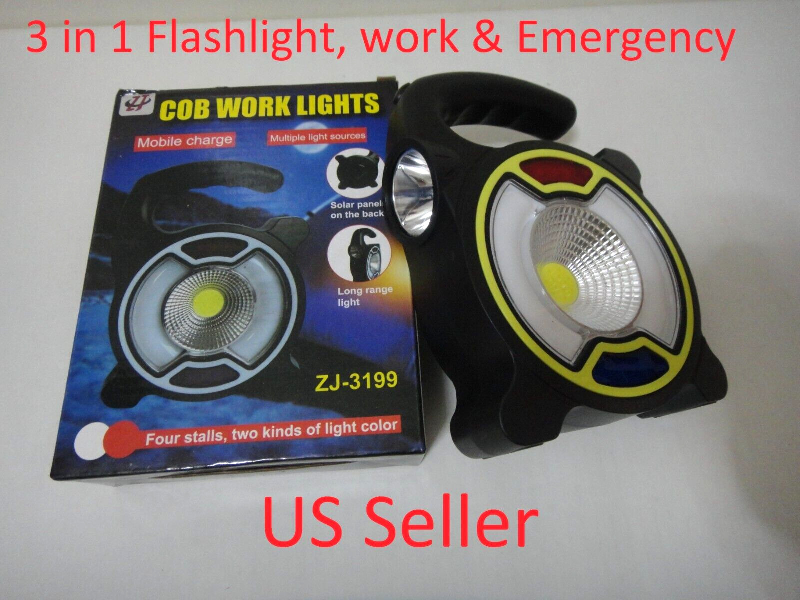 3 in 1 Solar LED Rechargeable Emergency  Hiking Camping flashlight Work Lamp