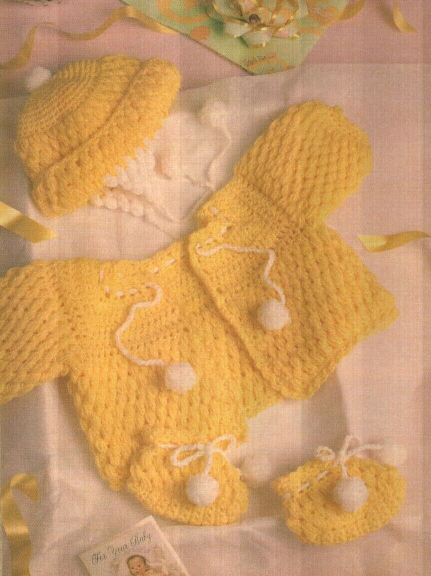 PRECIOUS IN YELLOW BABY SWEATER SET DIGEST SIZE CROCHET PATTERN INSTRUCTIONS