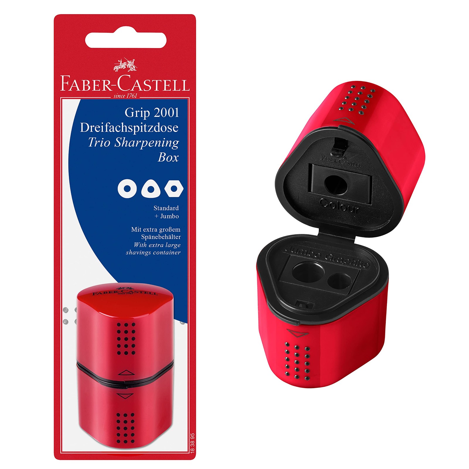 Faber-Castell Grip Trio Manual Pencil Sharpener (Red or Blue) - Red/Blue