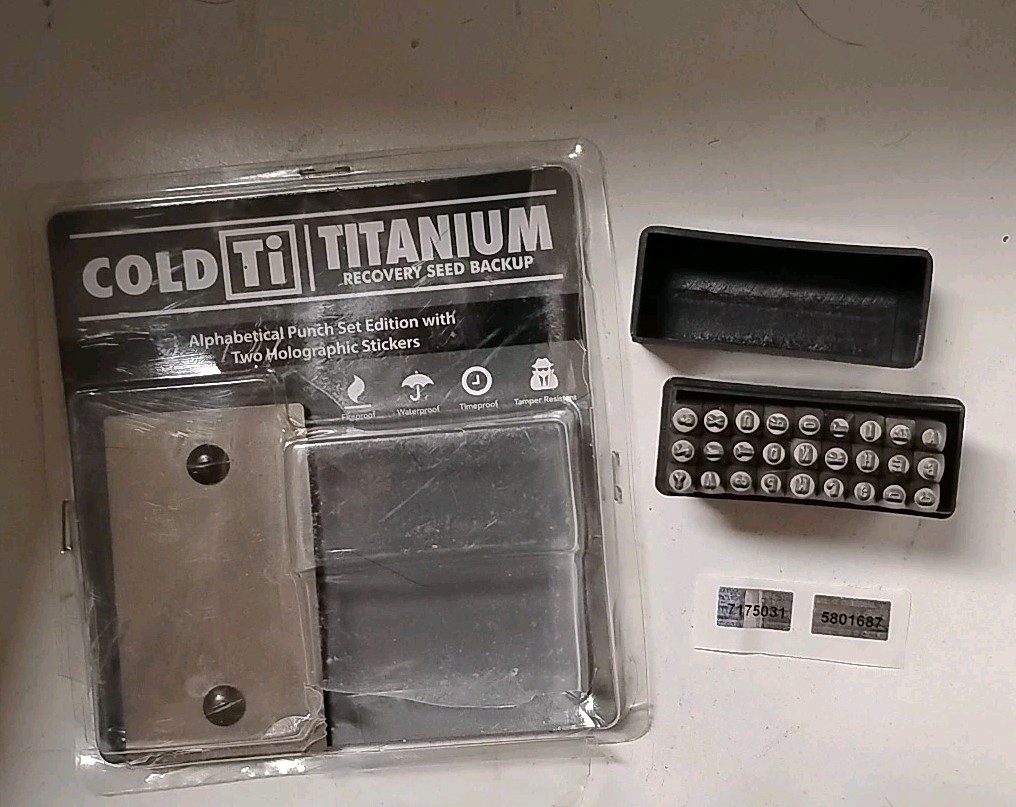 COLD Ti Titanium Bitcoin Recovery Seed Backup Alphabetical Punch Set Edition