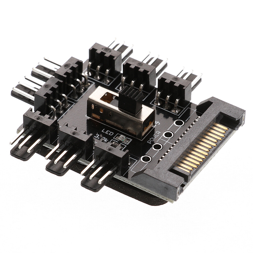 Cooling Fan Speed Controller Box 8Way 3PC PCI 4/3 pin SATA Power Socket Splitter
