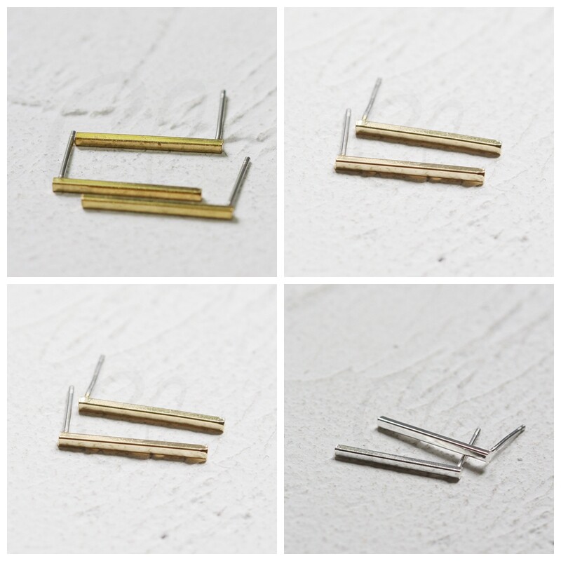 2 Pieces Plated Brass Rectangle Bar Earring Posts with Steel Pin (CW-4222C)