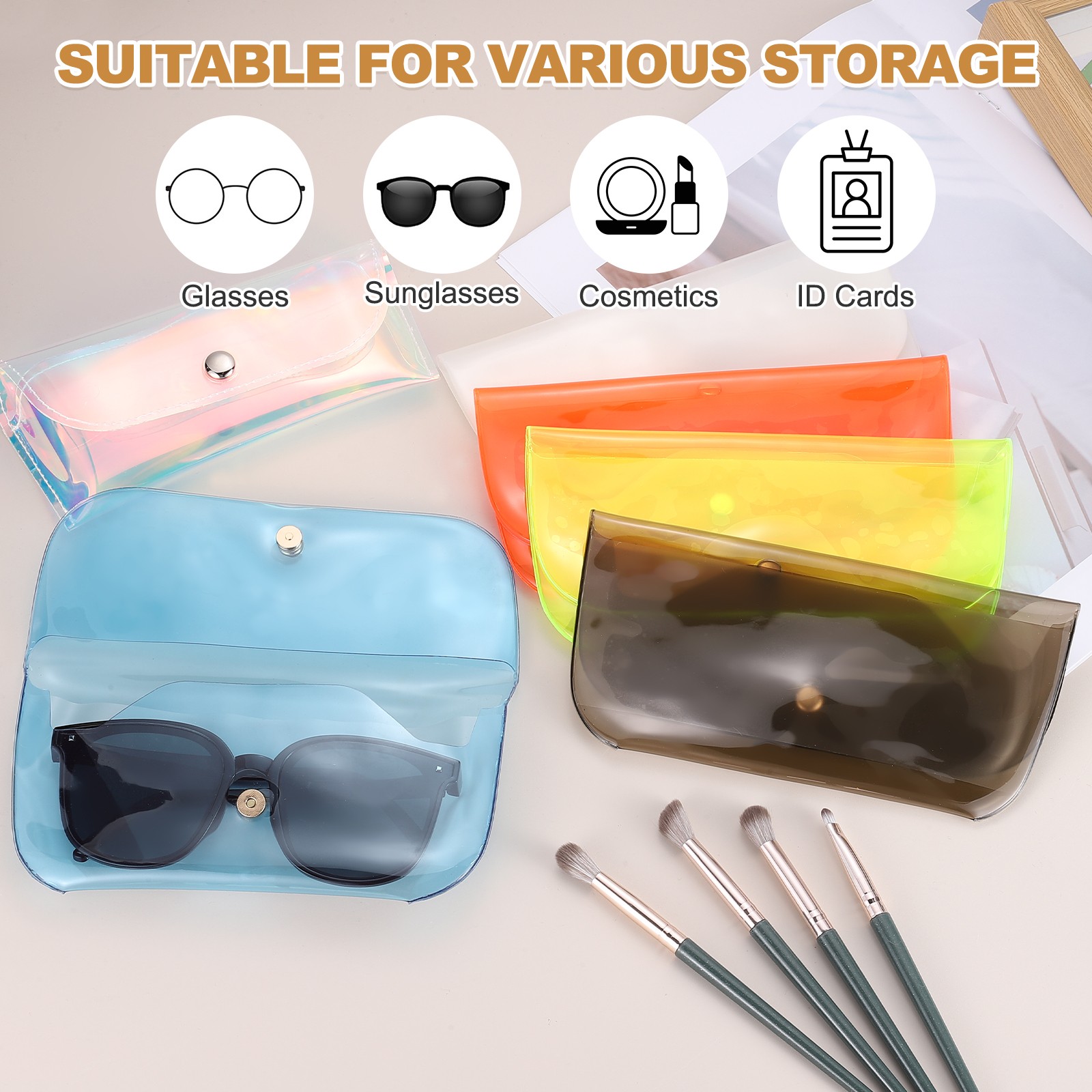 Sunglasses Case, Eyeglass Pouch Organizer-2Pcs(Blue/White)