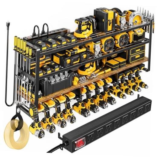 49.5" W Large Power Tool Organizer with Charging Extra Large Black & Wood