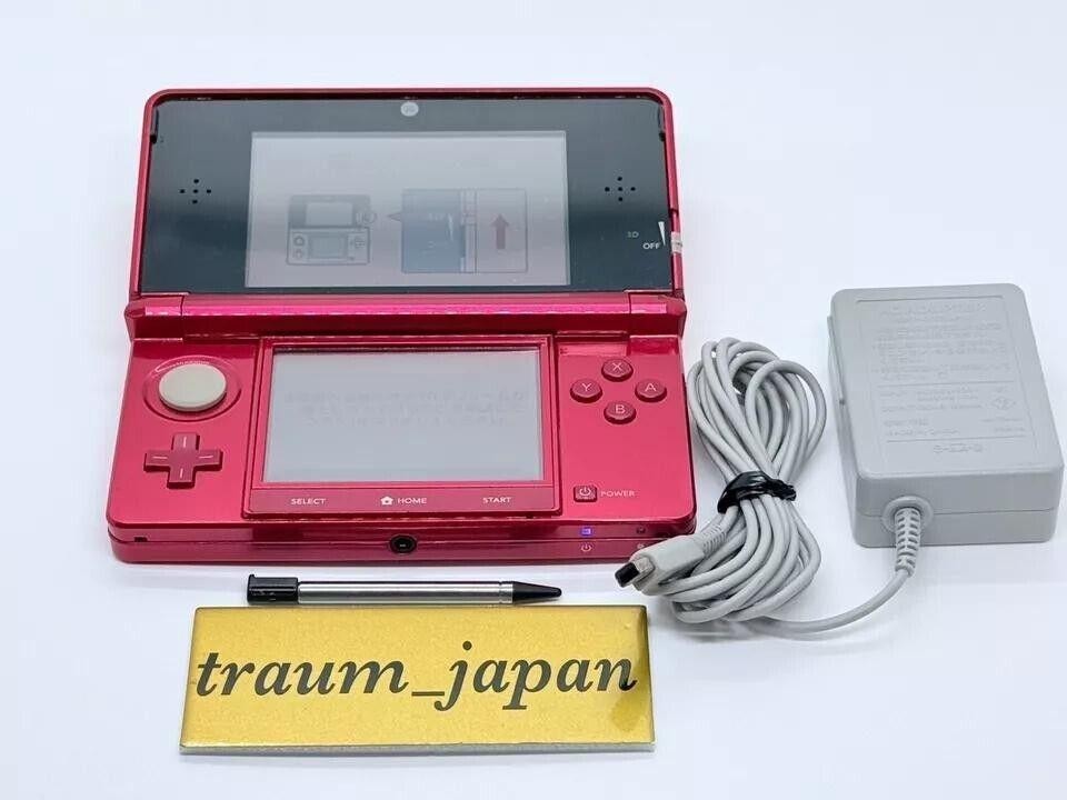 Nintendo 3DS Red Console & Monster Hunter 5 Game software NTSC-J Tested