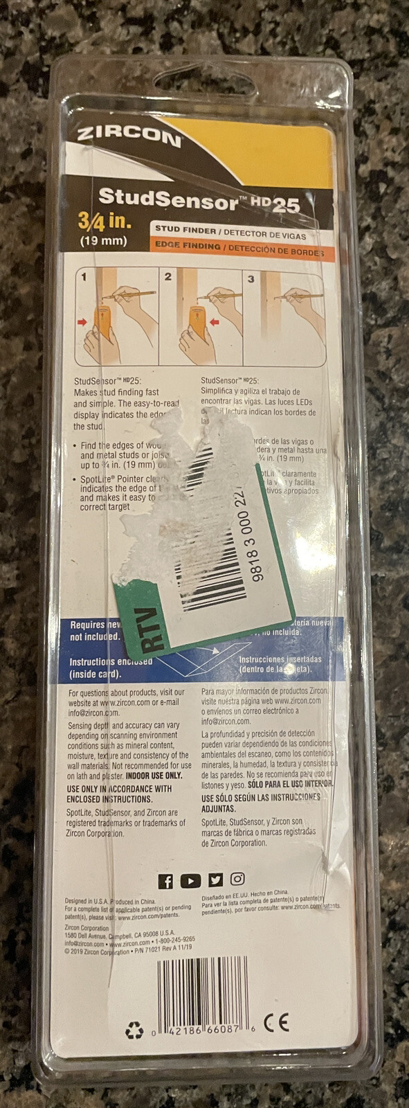 ZIRCON -StudSensor HD25 Edge Finding Stud Finder 3/4 In