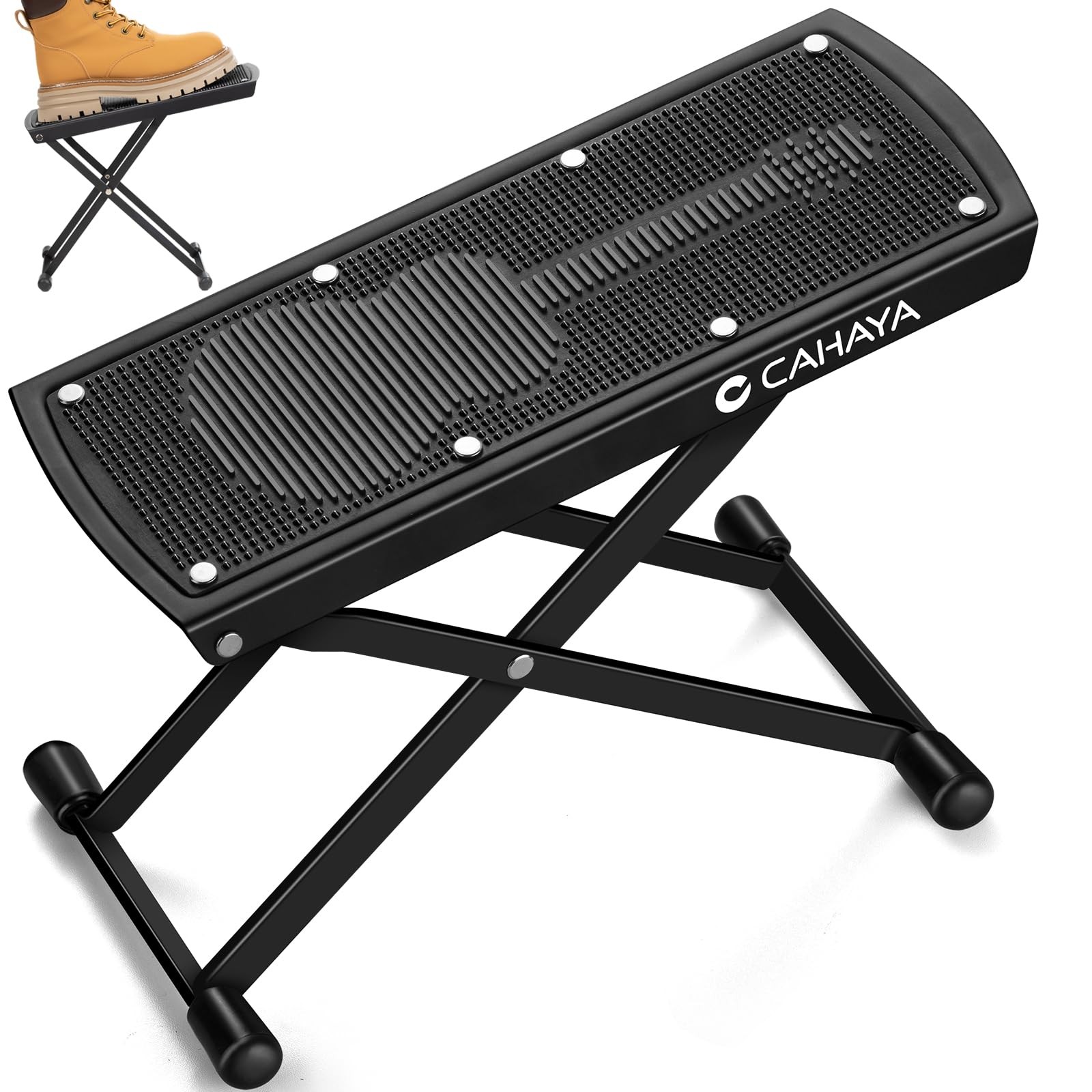 CAHAYA Guitar Foot Rest Stool - 6 Position Height Adjustable, Black
