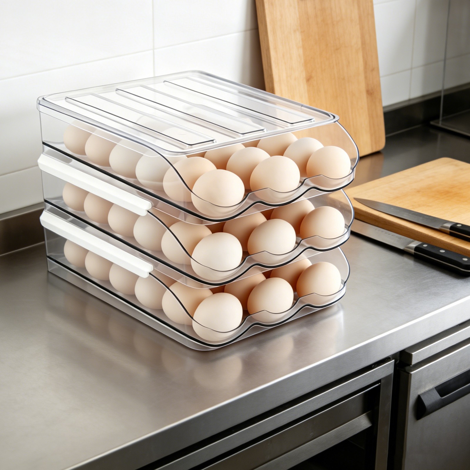 Egg Holder for Fridge Automatically Rolling Egg Storage Container Large Capacity