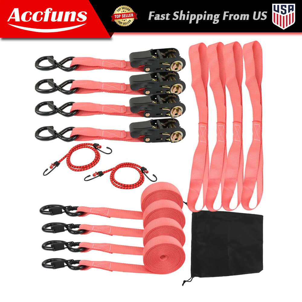 4Pack Ratchet Tie Down Straps Heavy Duty Cargo 15 FT 2,200 LB Break Strength