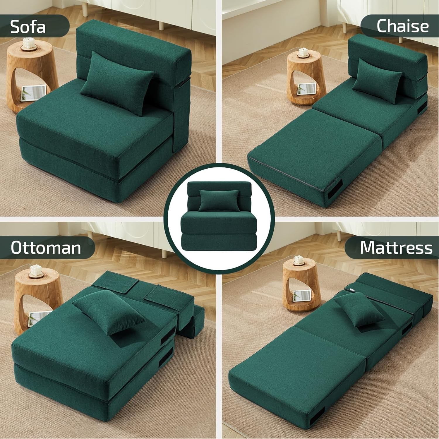 Folding Sofa Bed W/ Pillow- Convertible Chair Floor Couch & Sleeping Mattress