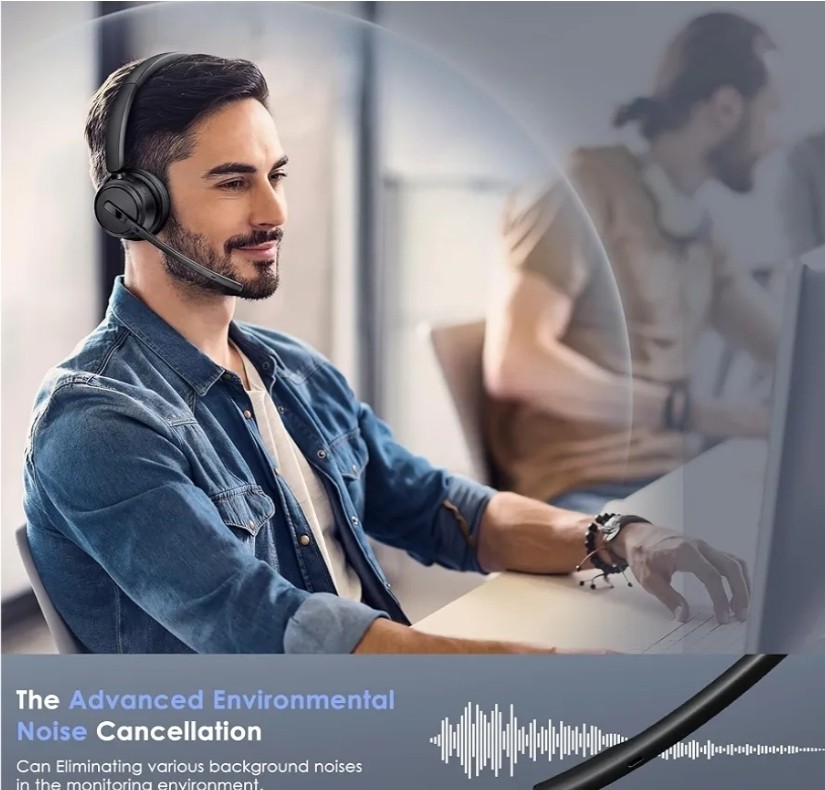 Mopchnic Wireless On-Ear Bluetooth Headset Noise Cancel Mic USB Dongle Base