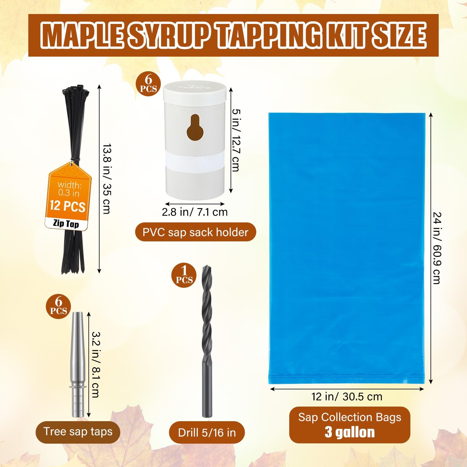 PullCrease 6 Maple Syrup Tapping Kit PVC Maple Sap Sack Holder, 3 Gallon Coll...