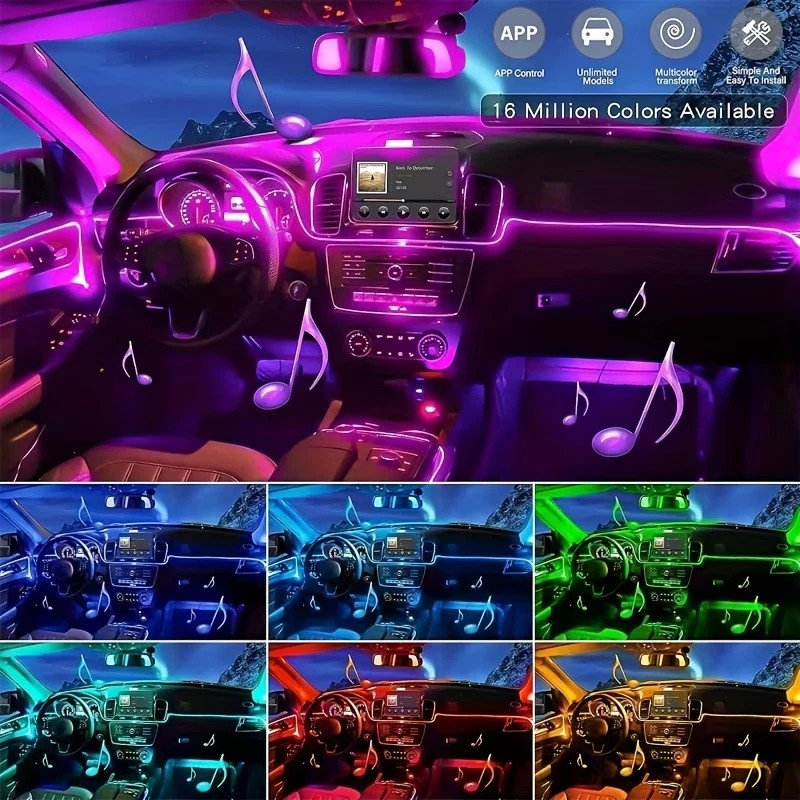 Car LED Interior Strip Light,Multicolor Ambient Lighting,5m Neon Led Light Strip