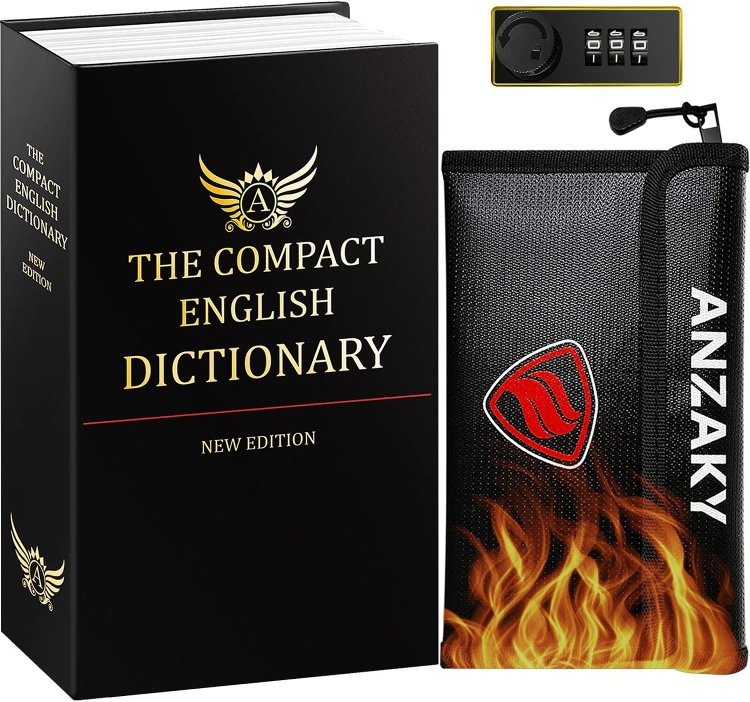 Dictionary Diversion Book Safe with Combination Lock and Fireproof Money Bag, D