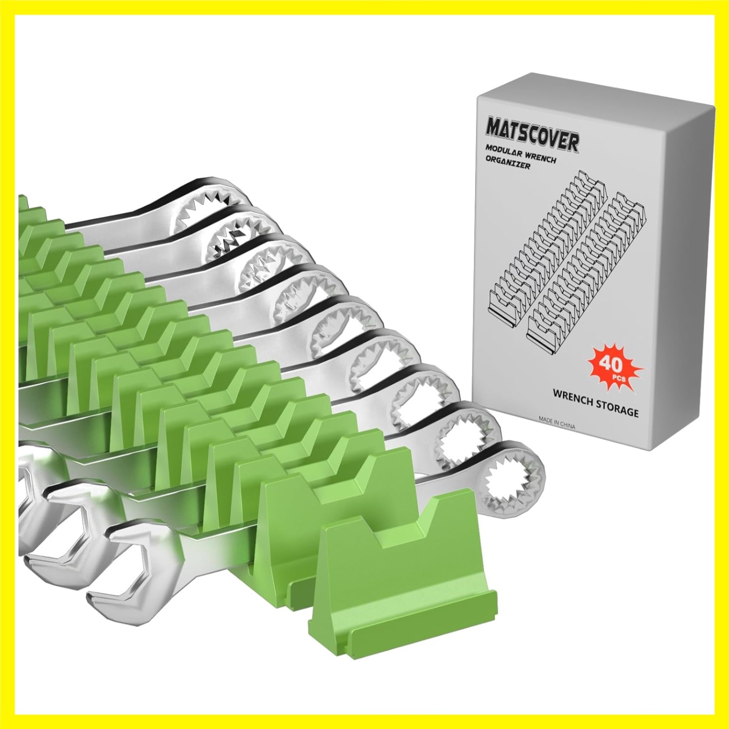 40PCS Modular Wrench Organizer Set - Stylish Green Tool Storage Solution