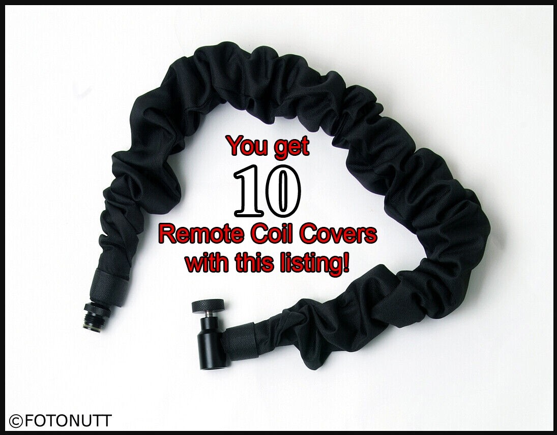 10 QTY Heavy Duty BLACK Camo Tactical Coiled Remote Line Covers woodsball