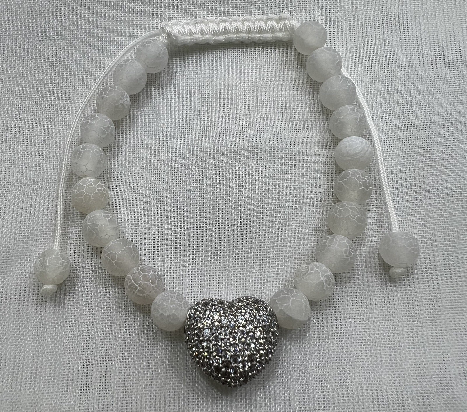 Handmade Unique 5”~9” Adjustable Bracelet with Agate, Cubic Zirconia Heart