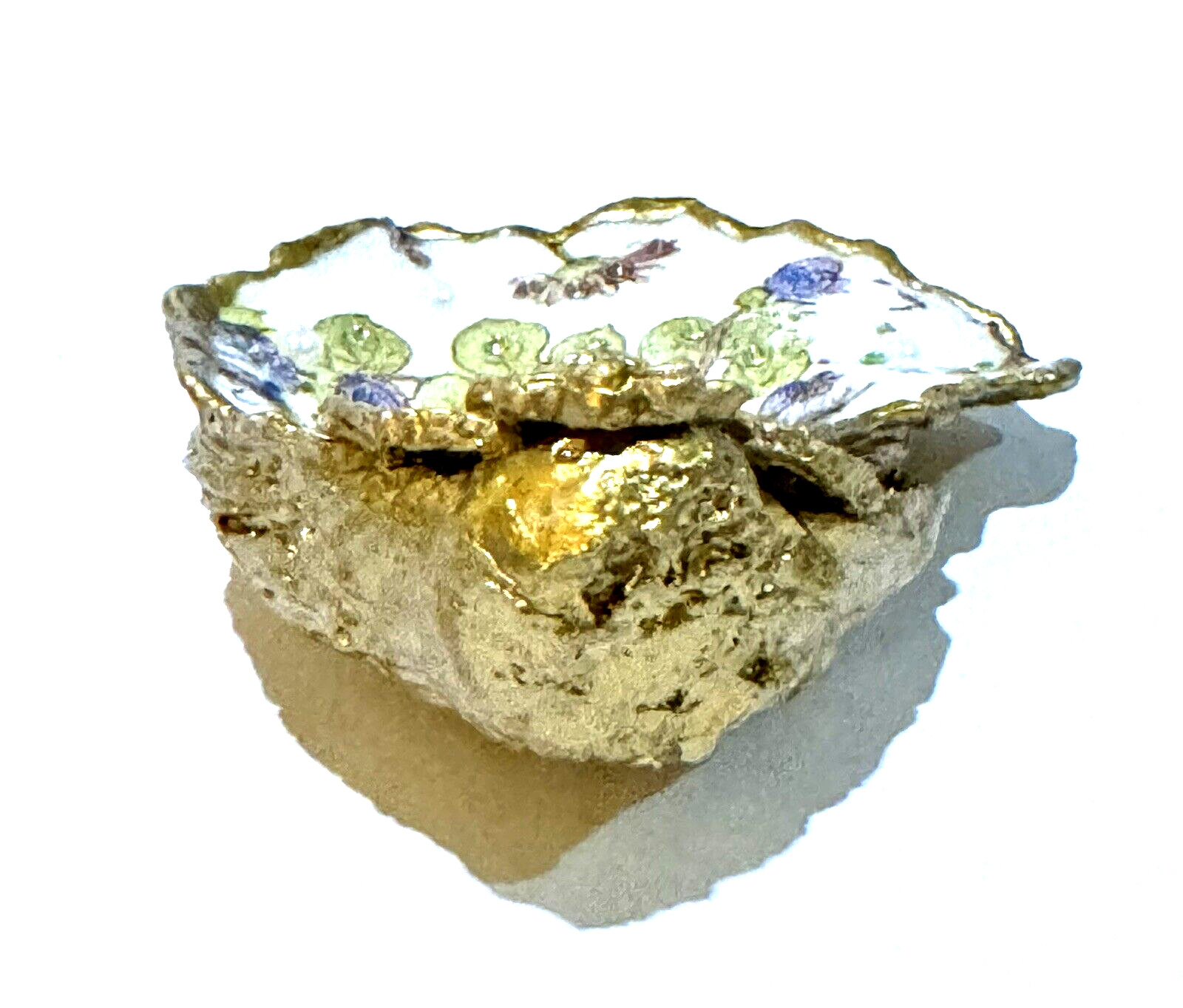 Blue Flowers Oyster Shell Decoupage Embellishments Rhinestones Pearls Handmade