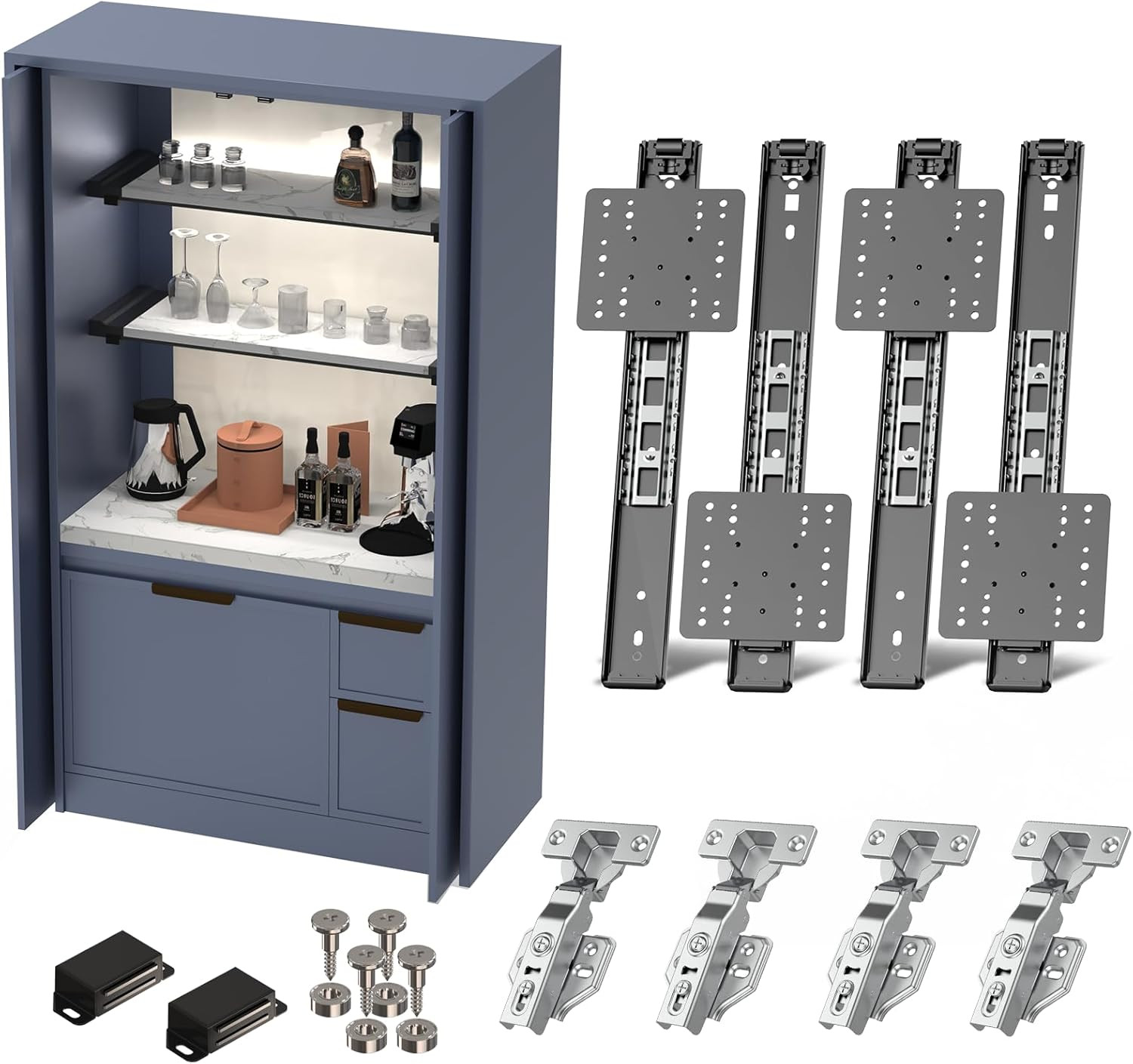 Cabinet Pocket Door Slide System Kit 16",4PCS Inset Sliding Hardware for Hidden