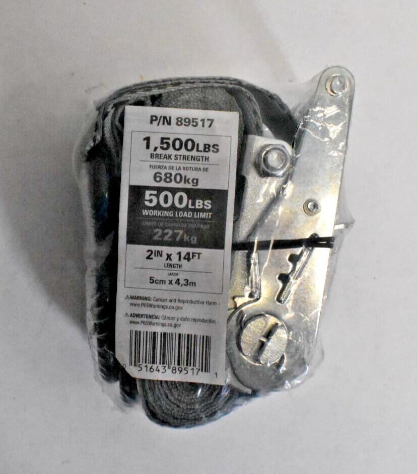 Hampton Products Ratchet Tie-down 89517 1500 Lbs Limit 2" x 14' Gray