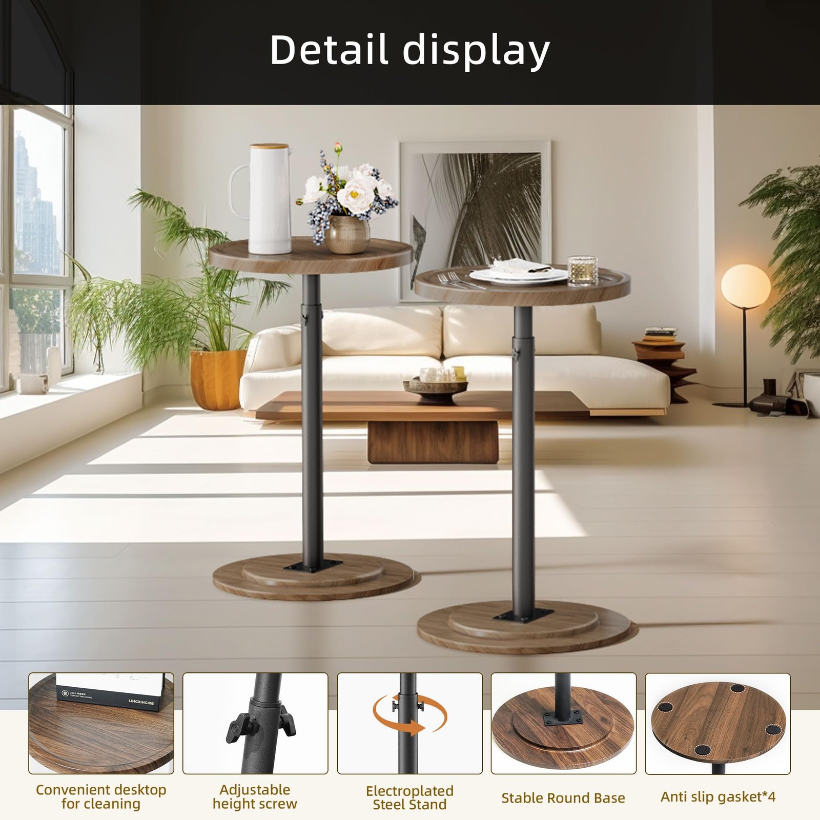 Small Round Side Table,Small Drink Tables,Wood Pedestal Side Table,Height Adj...