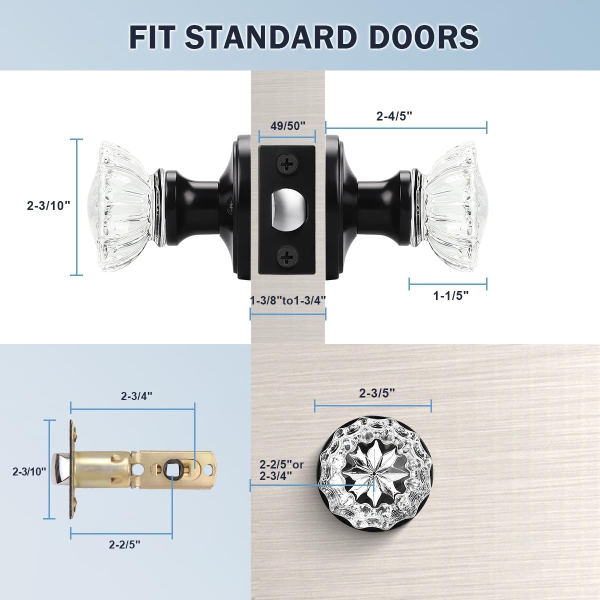 10 Pack Classic Rosette Door Knobs, Crystal Style 10 Pack, Black