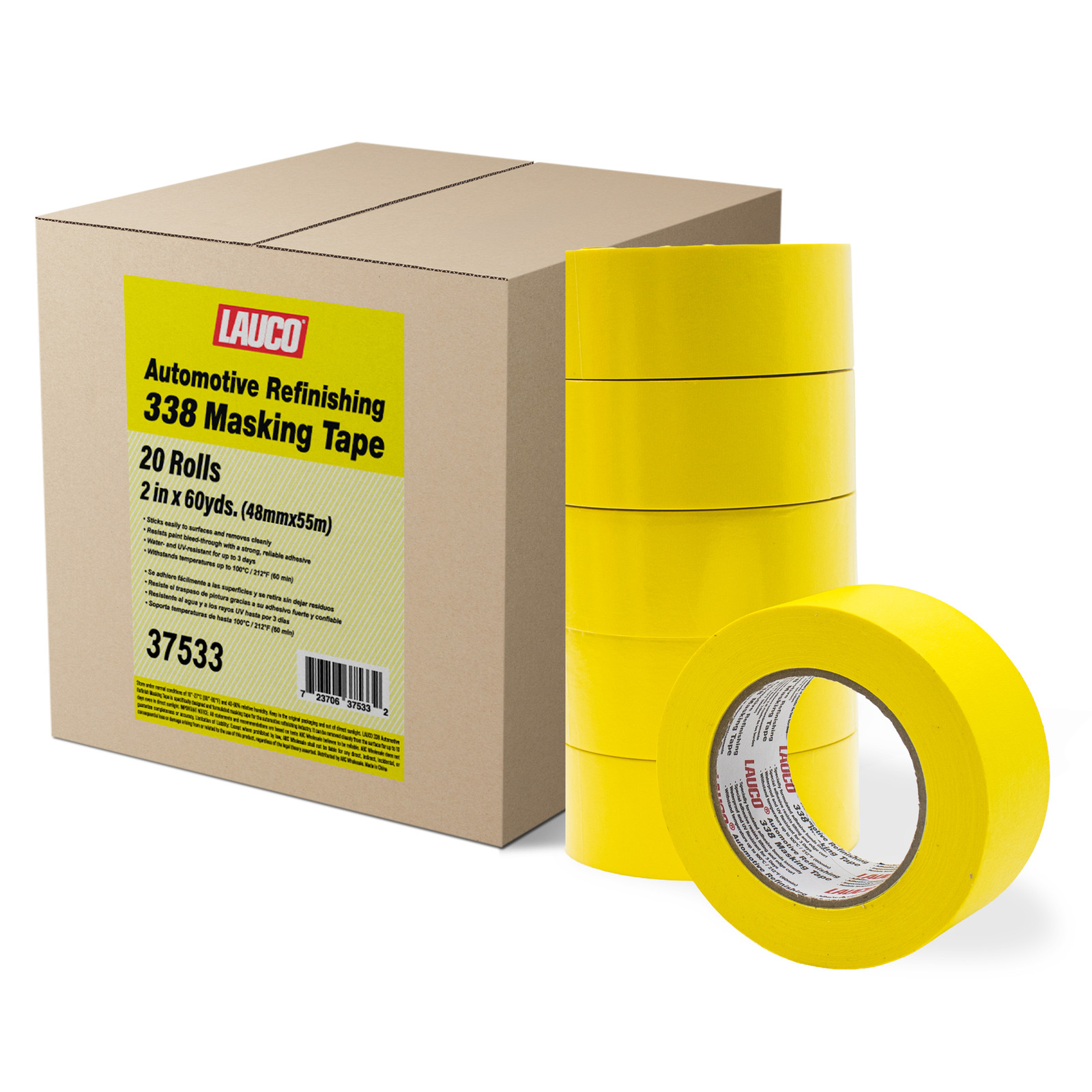 LAUCO Automotive Masking Tape 2in, 20 Rolls Yellow Painters Tape for Painting