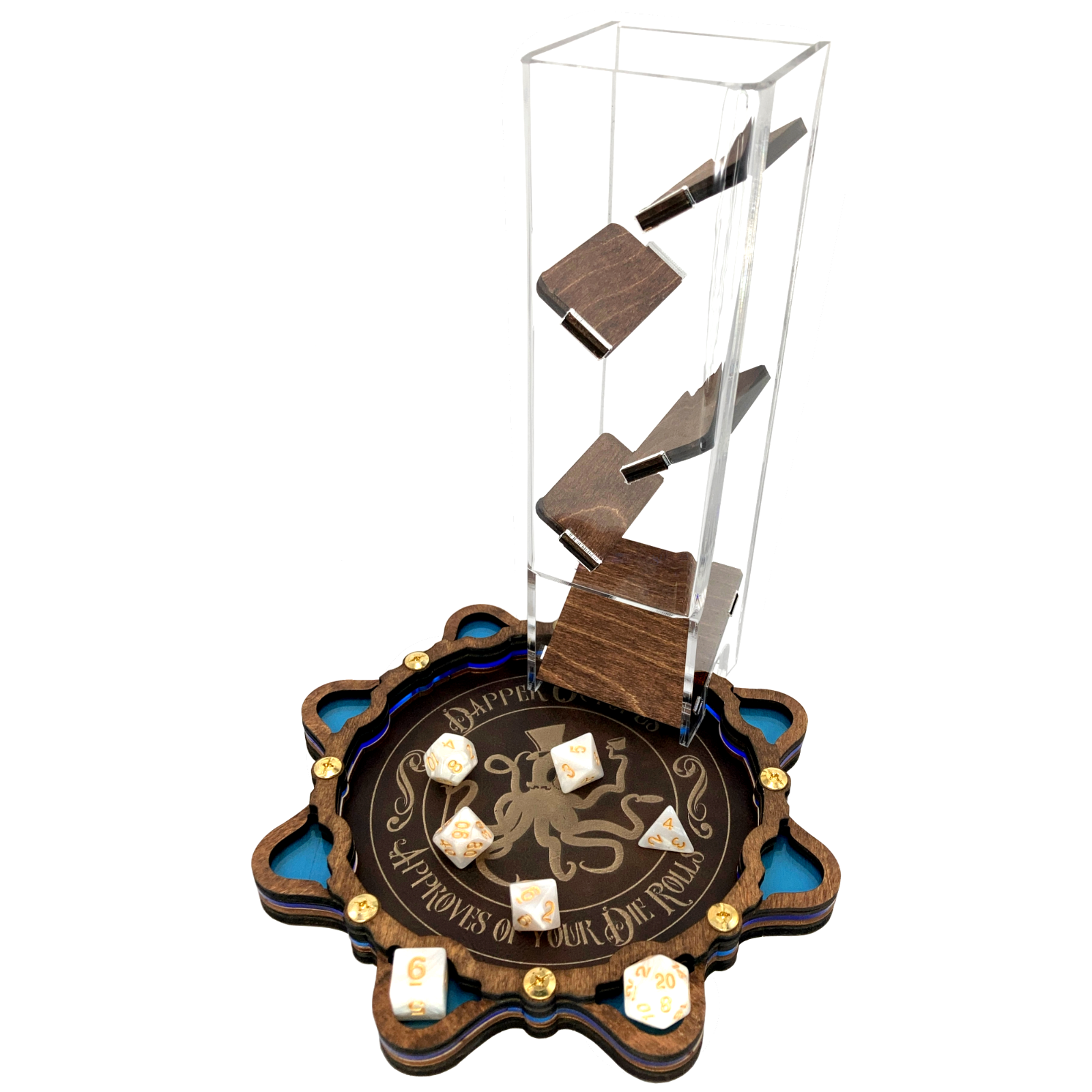 C4Labs 10" Tall Clear Dice Tower & Basic Tray - Walnut