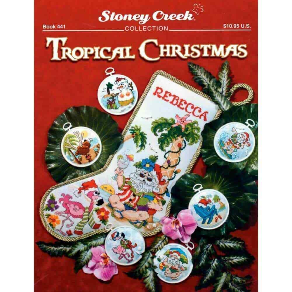 TROPICAL CHRISTMAS WITH SANTA STOCKING & ORNAMENTS by STONEY CREEK
