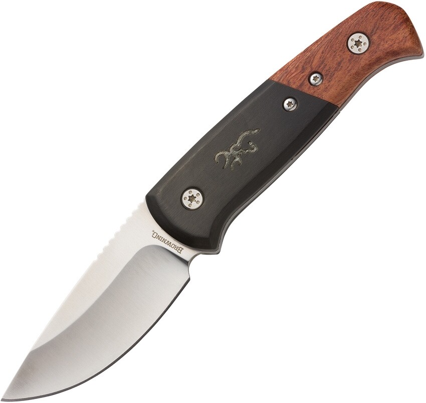 Browning Fixed Knife 3" Stainless Full Tang Drop Blade Black/Brown Wood Handle