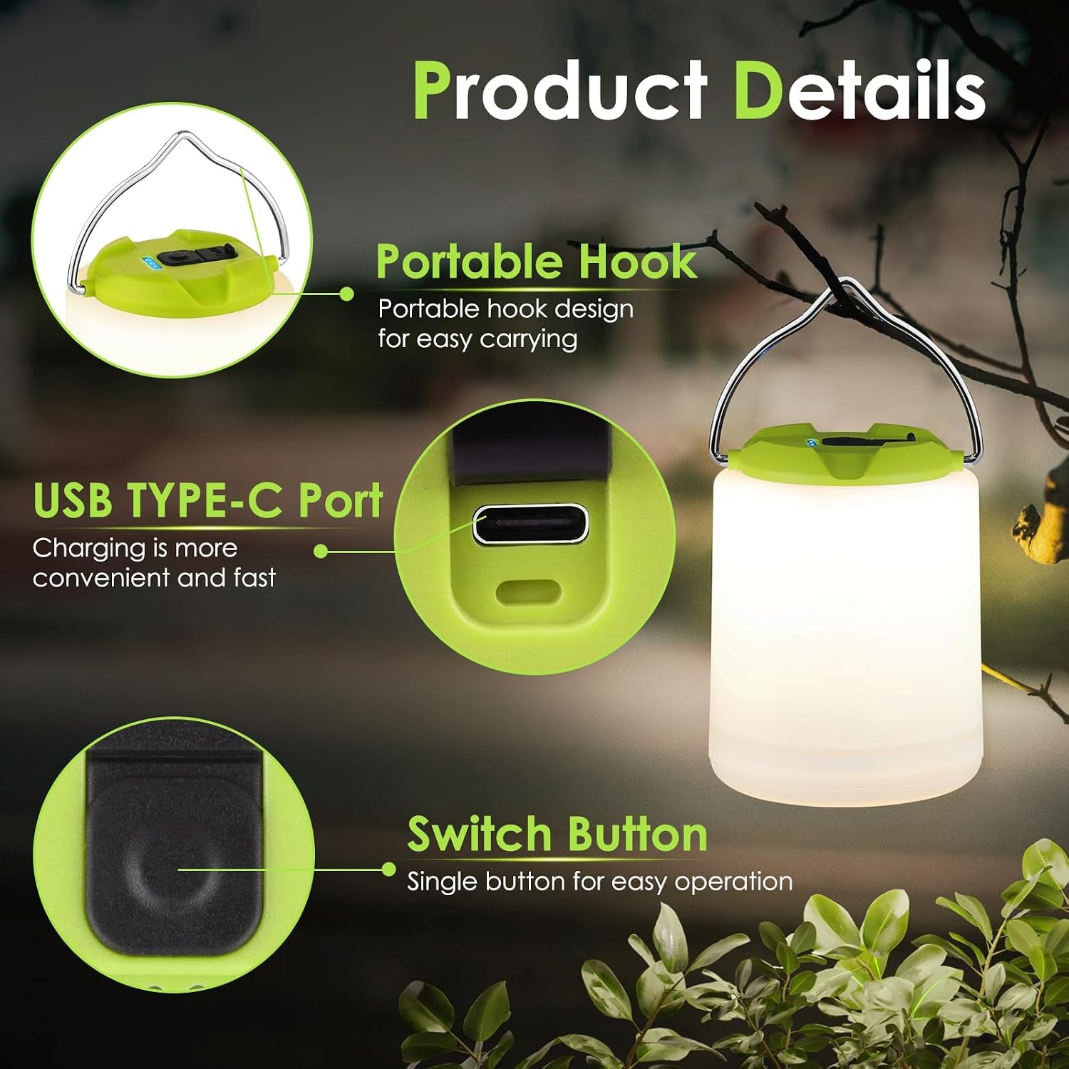 LED Camping Lantern, Rechargeable Camping Light, 4 Modes Outdoor Flashlights