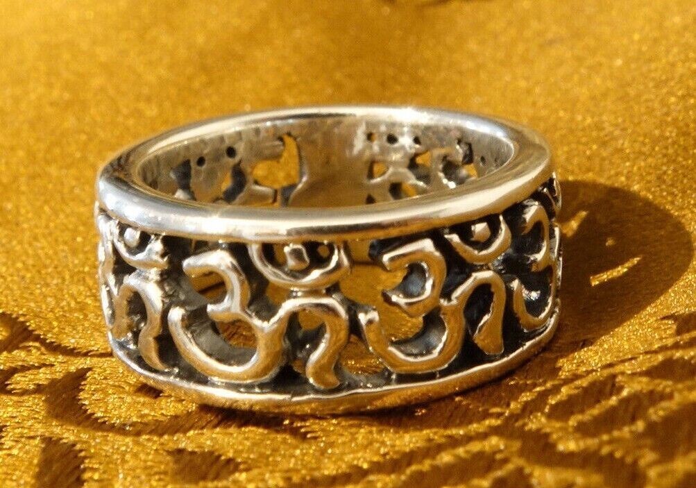 Solid Buddhist Ring Nepal, with OM, 925 Silver Nickel Free, Tibet