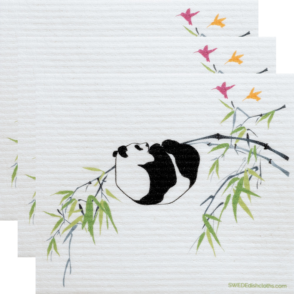 Swedish Dish cloth Set of 3 each Swedish Dishcloths Panda in Tree Design