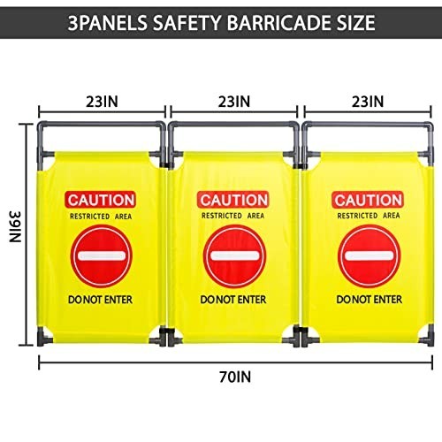 3-Panel PVC Safety Barricade 5.8Ft Foldable Crowd Control Do Not Enter Yellow