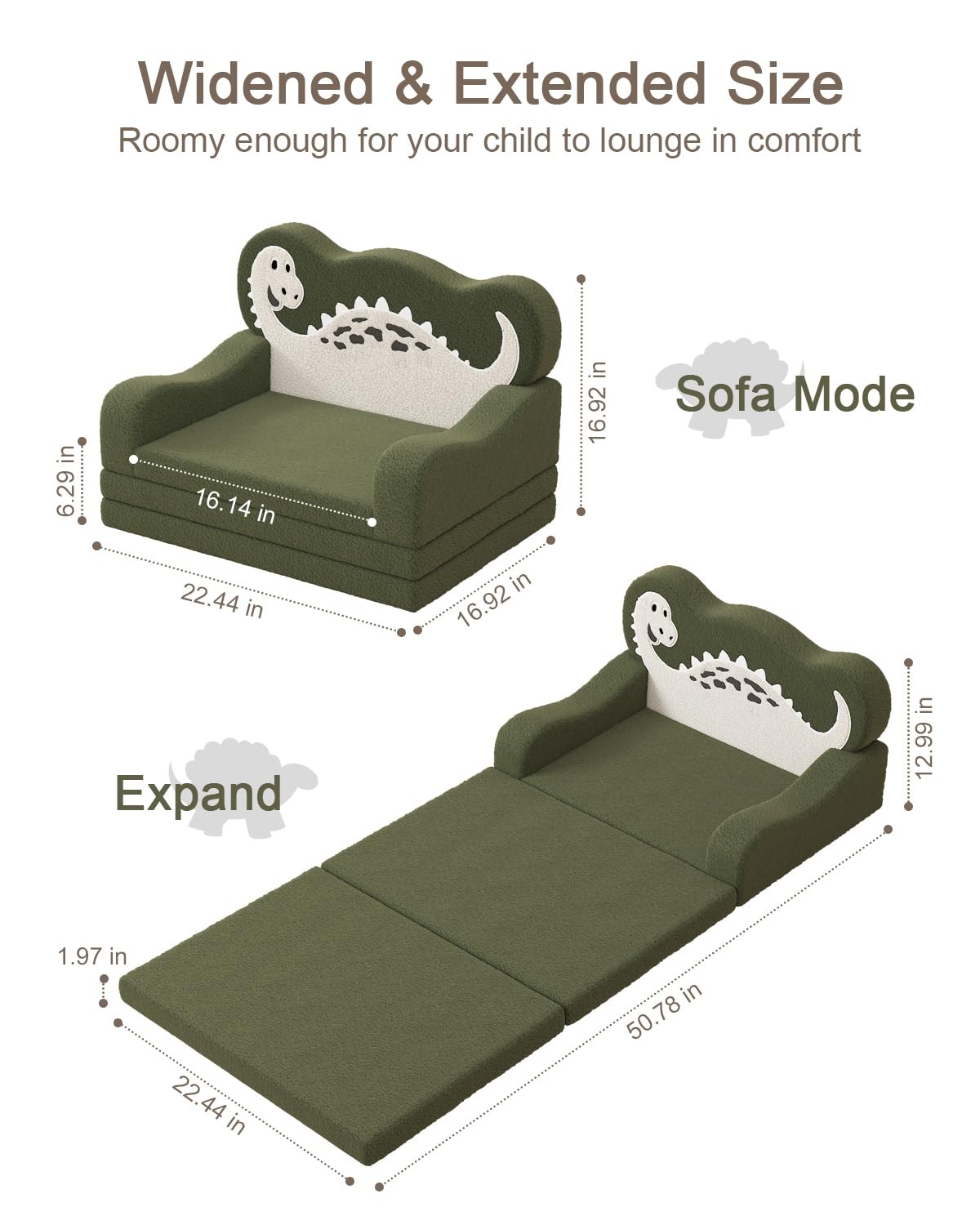 2-in-1 Toddler Couch Fold Out, Foldable Kids Sofa, Kids Chairs Comfy, Gift fo...