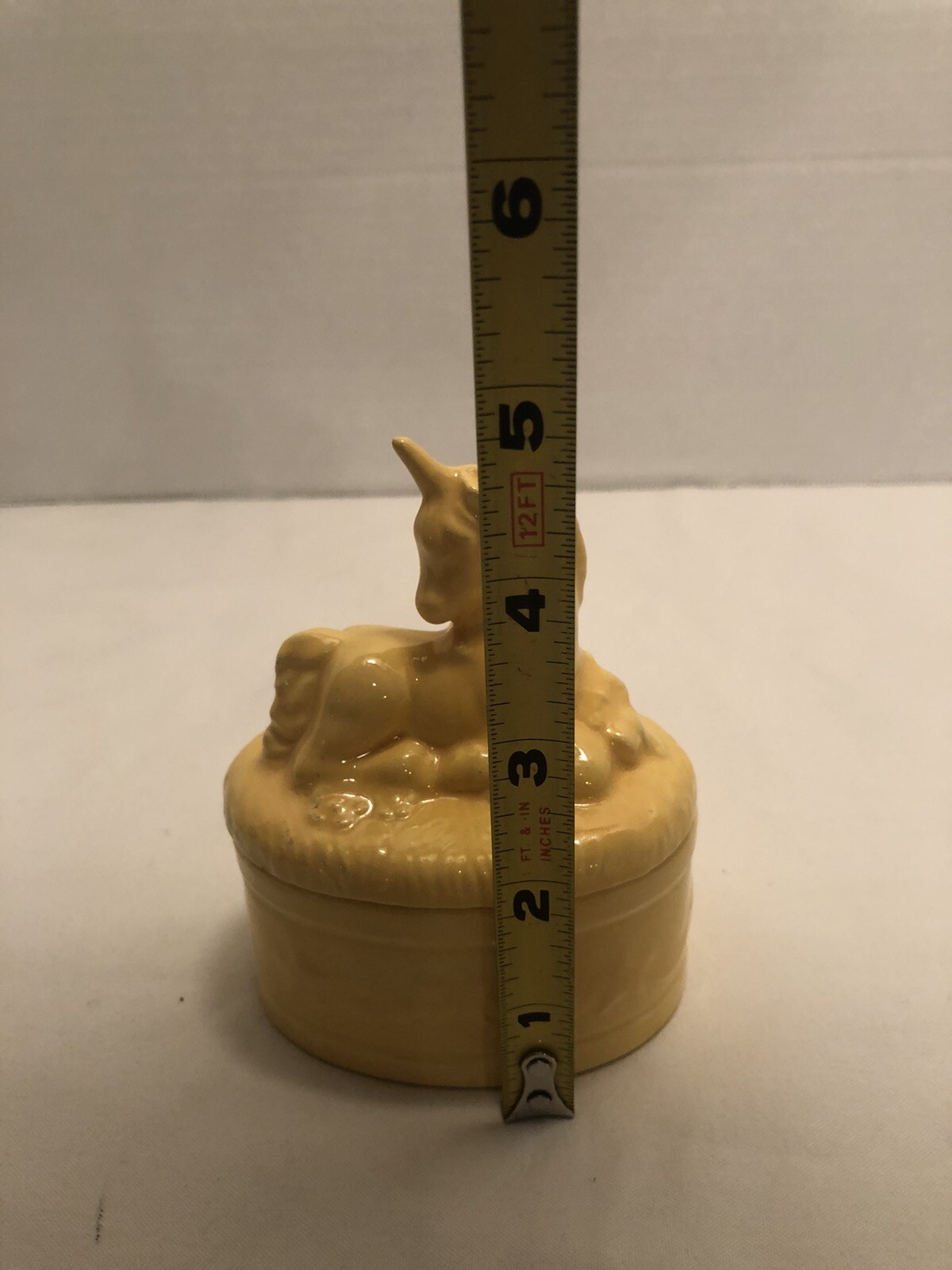 4.5” Ceramic Yellow Unicorn Trinket Box