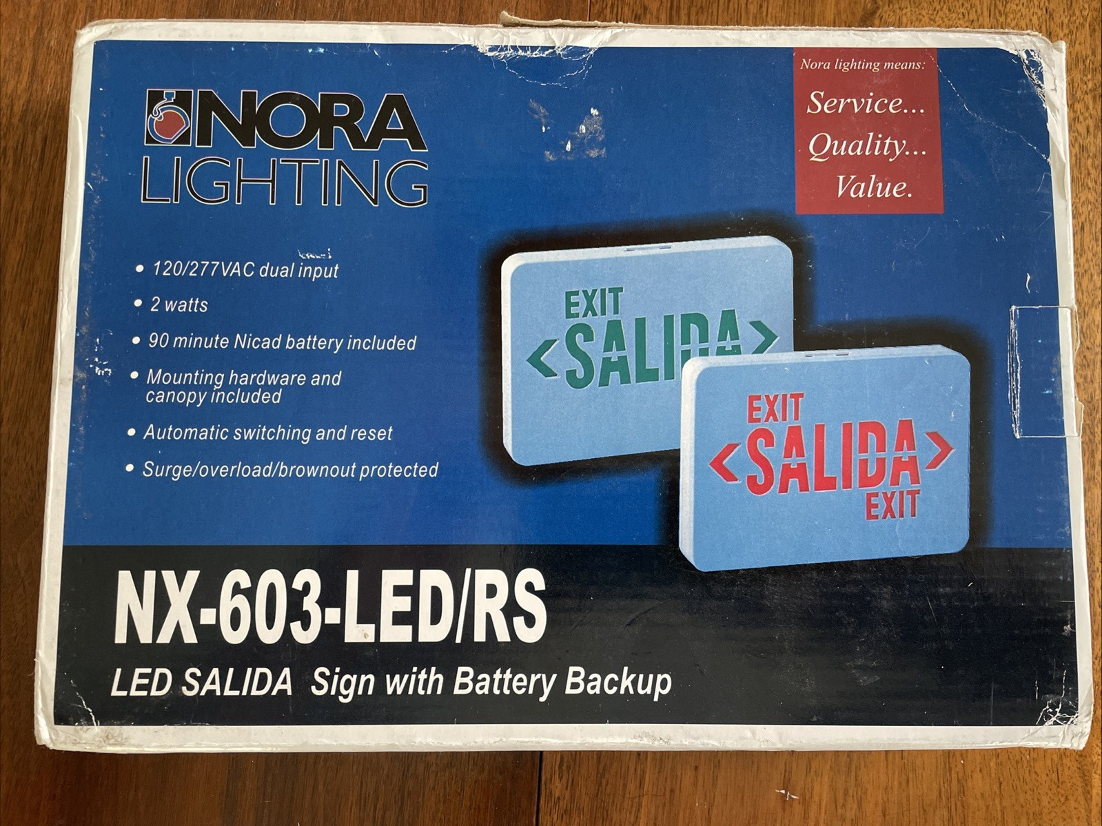 Fire Exit Sign (Spanish) Nora Lighting NX-603-LED/RS. 120V/277V Dual input NEW