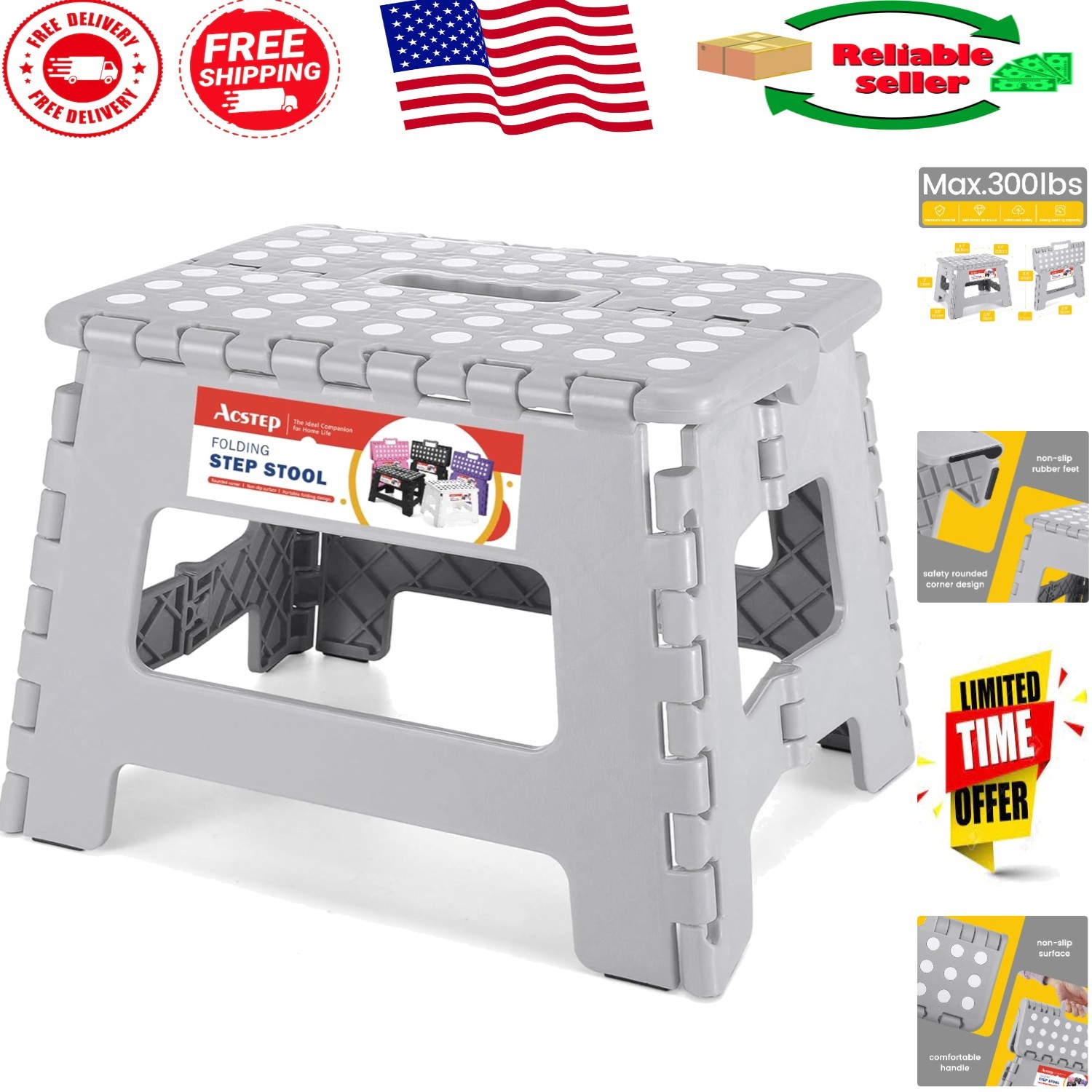 Durable 9-Inch Folding Step Stool with Portable Handle - Perfect for Every Room