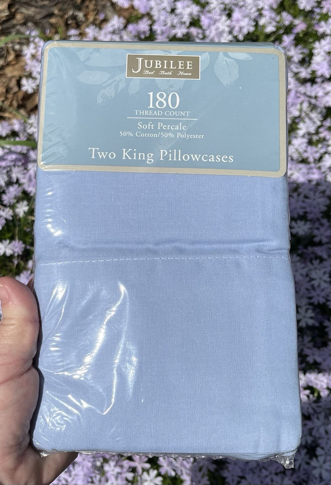 Jubilee Set Of 2 King Pillowcases Light Blue 180 Thread Count Soft Percale NEW
