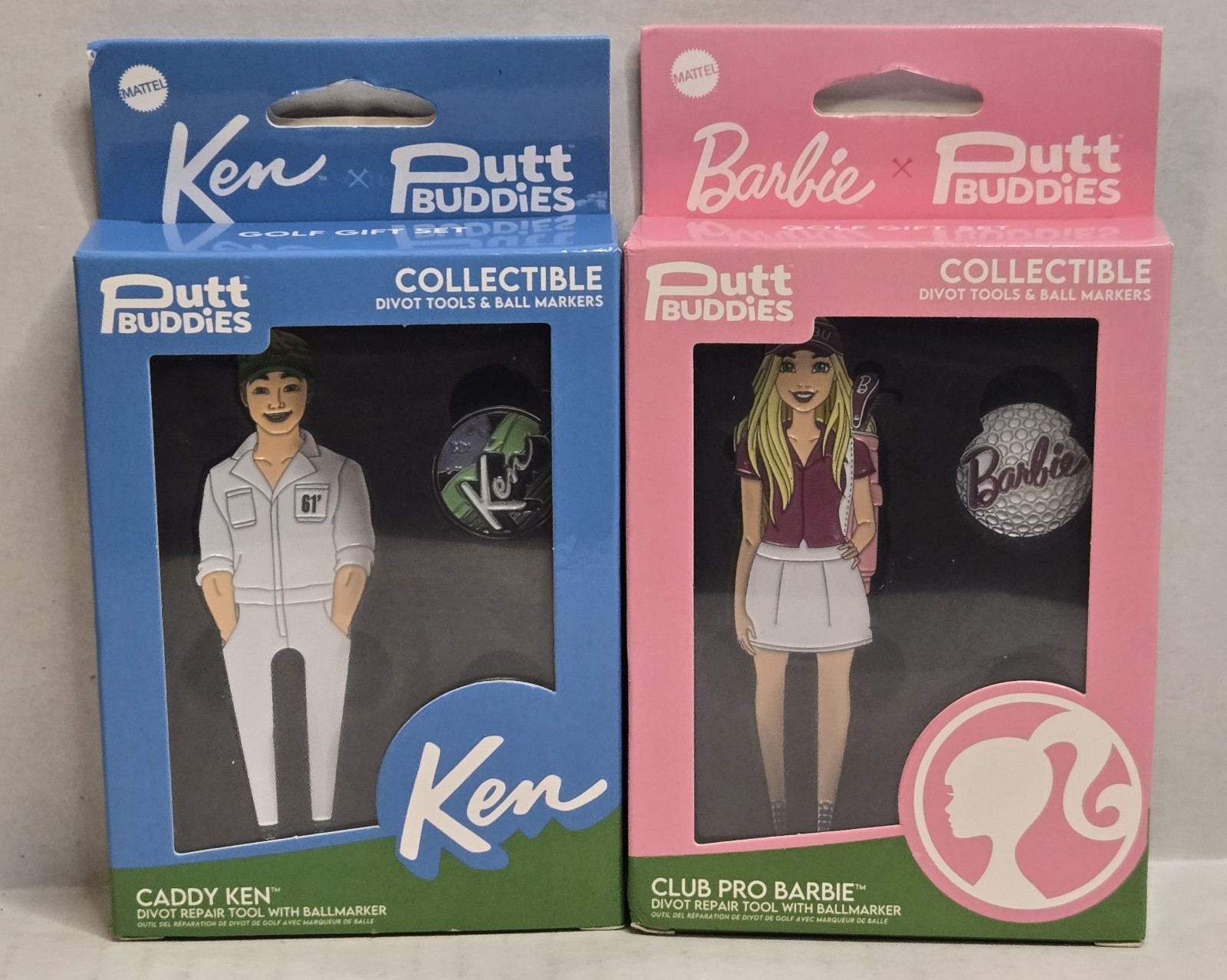 Putt Buddies Collectible Golf Club Pro Barbie & Caddy Ken Ball Marker Divot Set