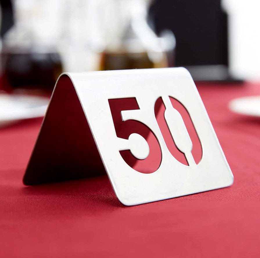 1-50 Stainless Steel 2" Silver Restaurant Table Tent Number Stand Seating Sign