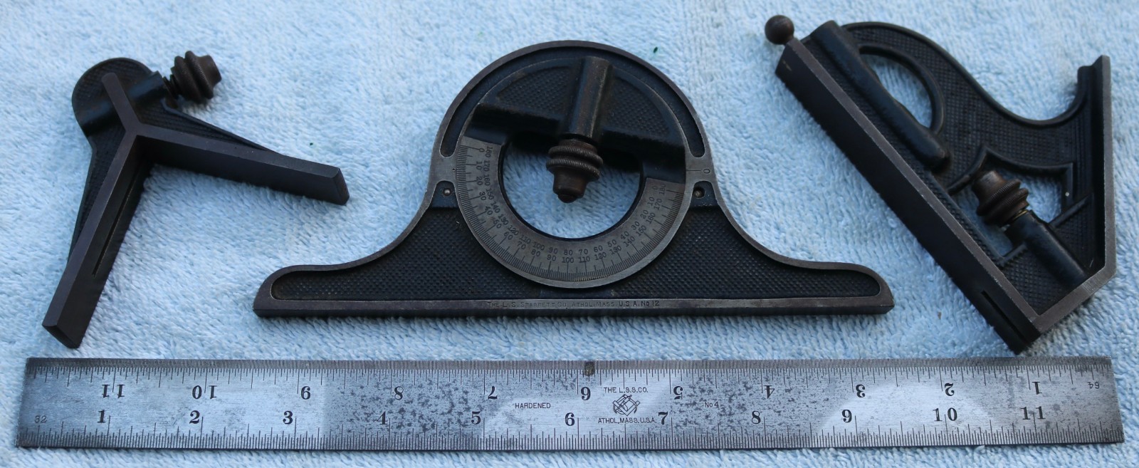 VINTAGE L S STARRETT COMBINATION SQUARE NO 4 WITH PROTRACTOR NO 12
