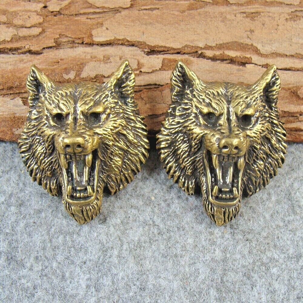 2pcs Brass "Wolf Head" Shape Bag Wallet Conchos Rivet Stud Punk Screw US