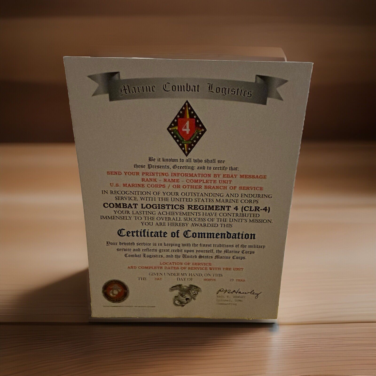 U.S.M.C. / COMBAT LOGISTICS REGIMENT 4 (CLR-4) CERTIFICATE OF COMMENDATION